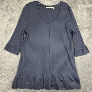 Soft Surroundings Kanyin Tunic Top Large Gray Ribbed Knit V-Neck 3/4 Sleeve New